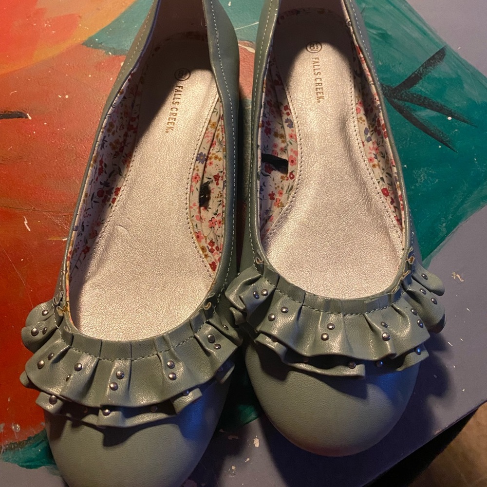 Flats-mint green with ruffles